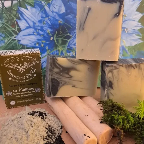Savon Le Purifiant Charbon végétal Argile verte Tea Tree Huile Savon peau grasse le purifiant